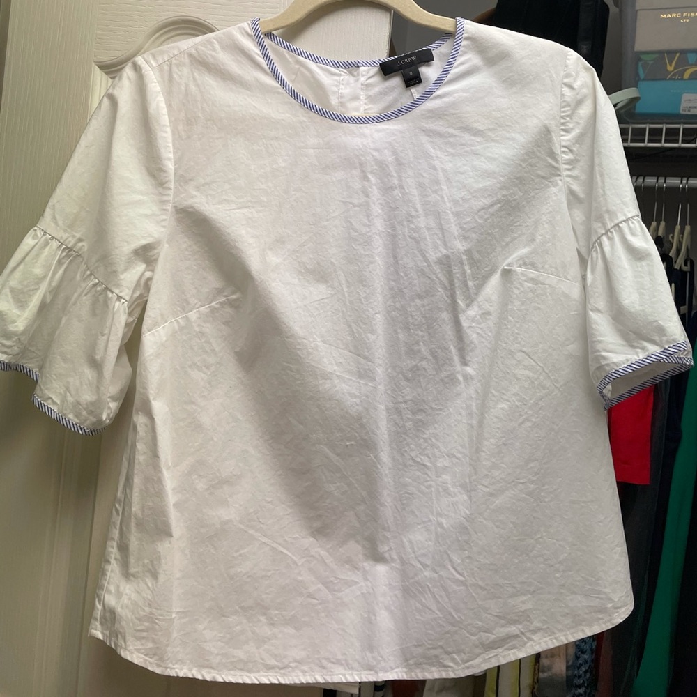 J CREW White ruffle sleeve top- size 8 NWOT